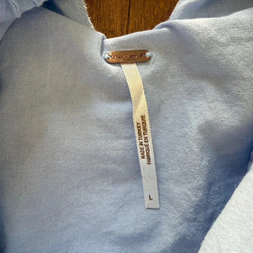 Free People Agatha Dress Turtledove Texture Corn Blue V-Neck Open Back Dress L - Picture 5 of 8